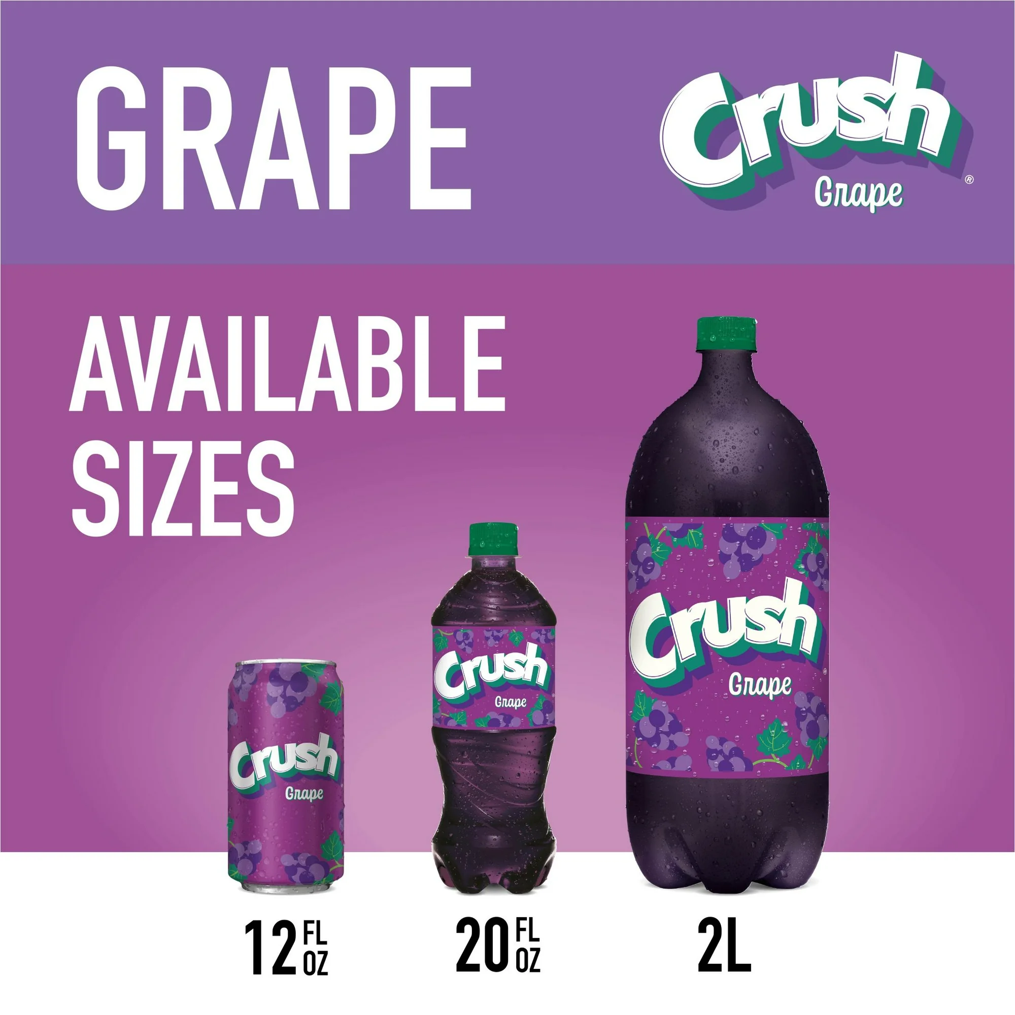 Crush Caffeine Free Grape Soda Pop, 12 fl oz, 12 Pack Cans - Image 2