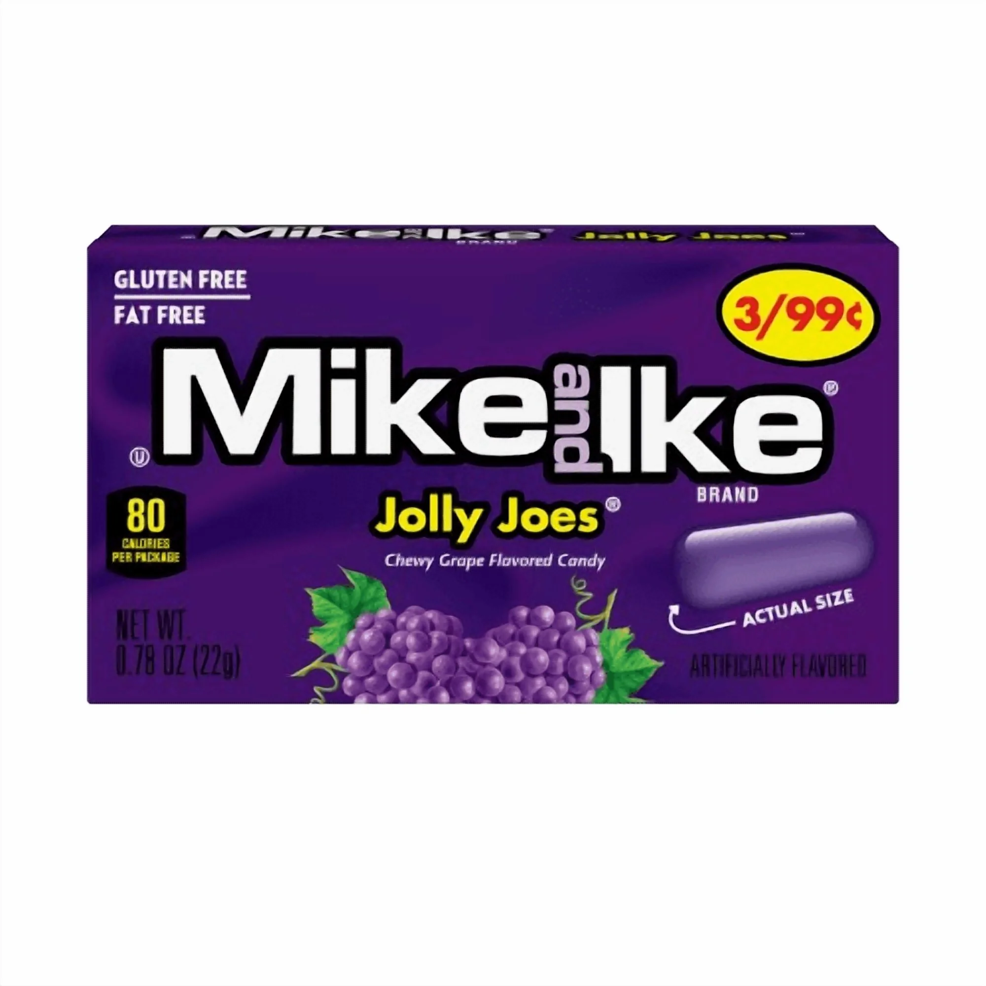 Mike and Ike Jolly Joes Fat Free Gluten Free Chewy Grape Flavored Candy pack of 24